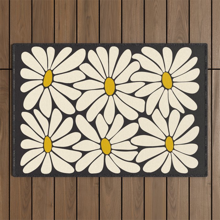 Big Daisy - Groovy Flower - Black, White and Yellow Outdoor Rug Gallery Image 1