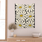 Big Daisy - Groovy Flower - Black, White and Yellow Wall Tapestry Gallery Image 2