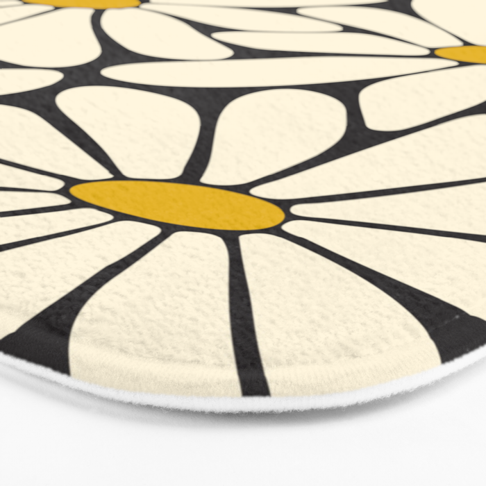 Big Daisy - Groovy Flower - Black, White and Yellow Bath Mat Gallery Image 3