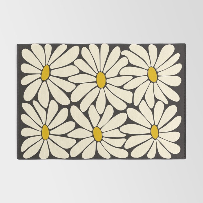 Big Daisy - Groovy Flower - Black, White and Yellow Rug Gallery Image 2