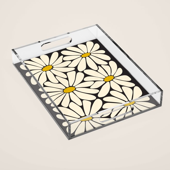 Big Daisy - Groovy Flower - Black, White and Yellow Acrylic Tray Gallery Image 1