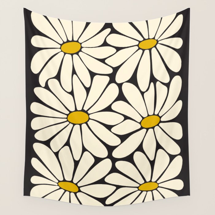 Big Daisy - Groovy Flower - Black, White and Yellow Wall Tapestry Gallery Image 4