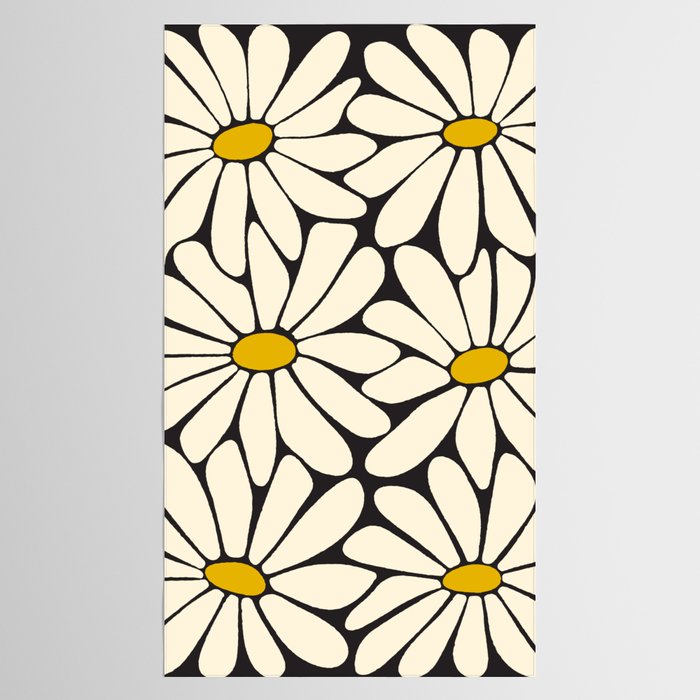 Big Daisy - Groovy Flower - Black, White and Yellow Tablecloth Gallery Image 2