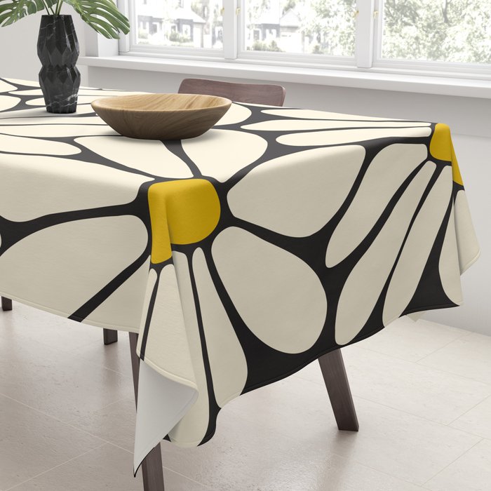 Big Daisy - Groovy Flower - Black, White and Yellow Tablecloth Gallery Image 3
