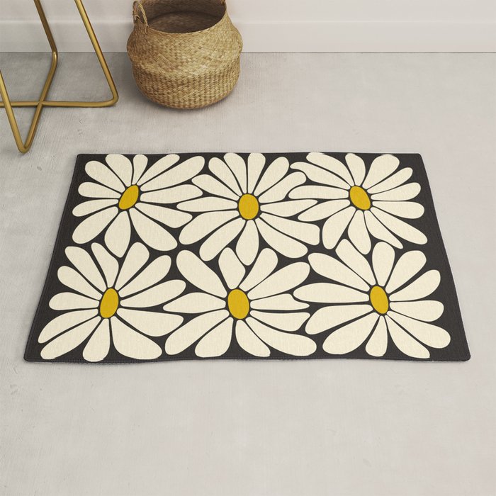 Big Daisy - Groovy Flower - Black, White and Yellow Rug Gallery Image 1