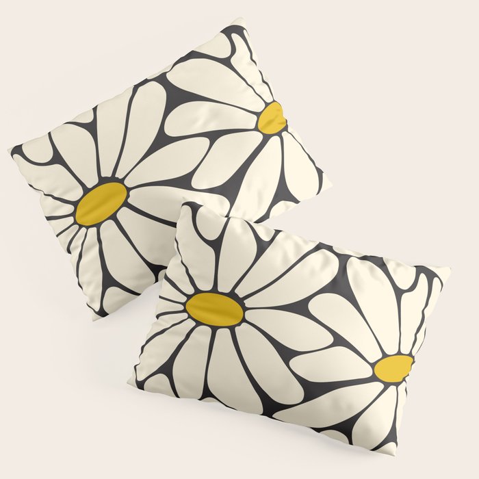 Big Daisy - Groovy Flower - Black, White and Yellow Pillow Sham Gallery Image 1