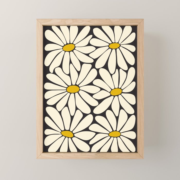 Big Daisy - Groovy Flower - Black, White and Yellow Mini Art Print Gallery Image 1