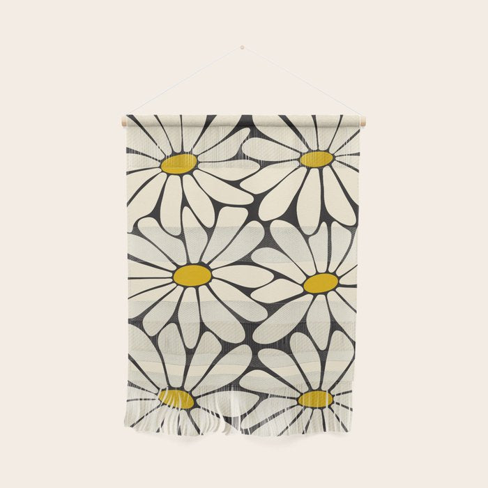 Big Daisy - Groovy Flower - Black, White and Yellow Wall Hanging Gallery Image 1