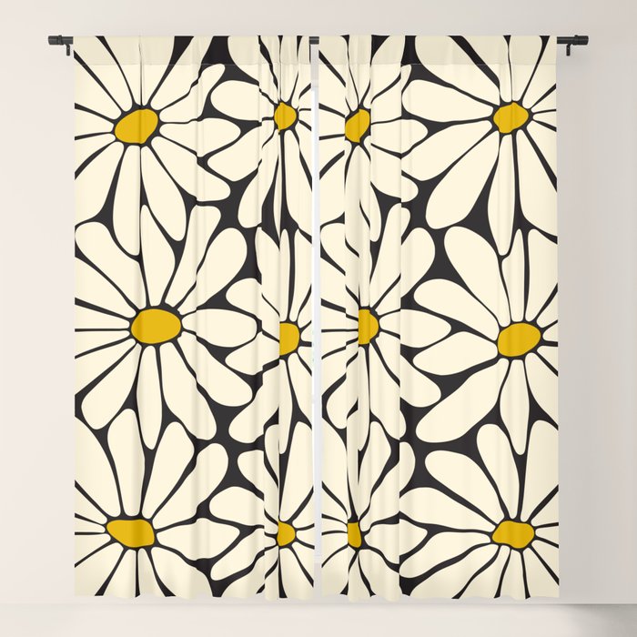 Big Daisy - Groovy Flower - Black, White and Yellow Window Curtain Gallery Image 1