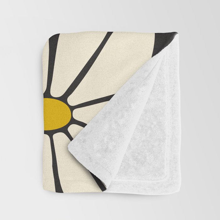 Big Daisy - Groovy Flower - Black, White and Yellow Throw Blanket Gallery Image 3
