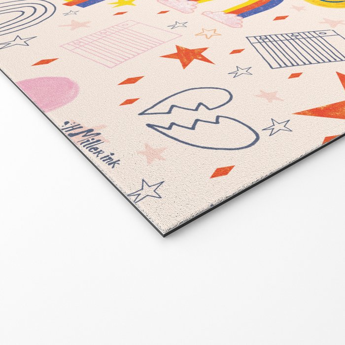 Happy Smiley Face & Retro Rainbows in Dusty Pink Welcome Mat Gallery Image 2