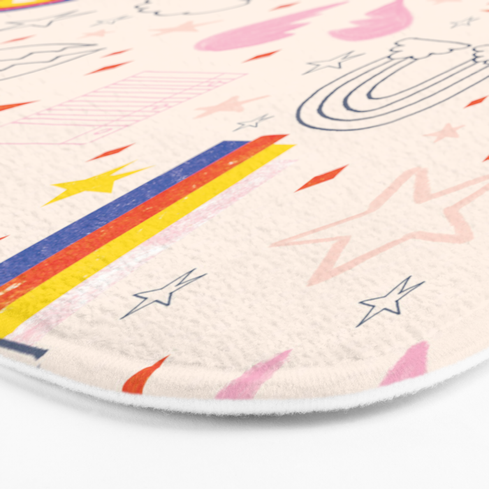 Happy Smiley Face & Retro Rainbows in Dusty Pink Bath Mat Gallery Image 3