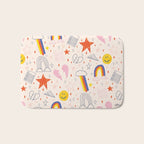 Happy Smiley Face & Retro Rainbows in Dusty Pink Bath Mat Gallery Image 1
