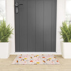 Happy Smiley Face & Retro Rainbows in Dusty Pink Welcome Mat Gallery Image 3