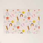 Happy Smiley Face & Retro Rainbows in Dusty Pink Welcome Mat Gallery Image 1