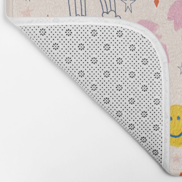 Happy Smiley Face & Retro Rainbows in Dusty Pink Bath Mat Gallery Image 2