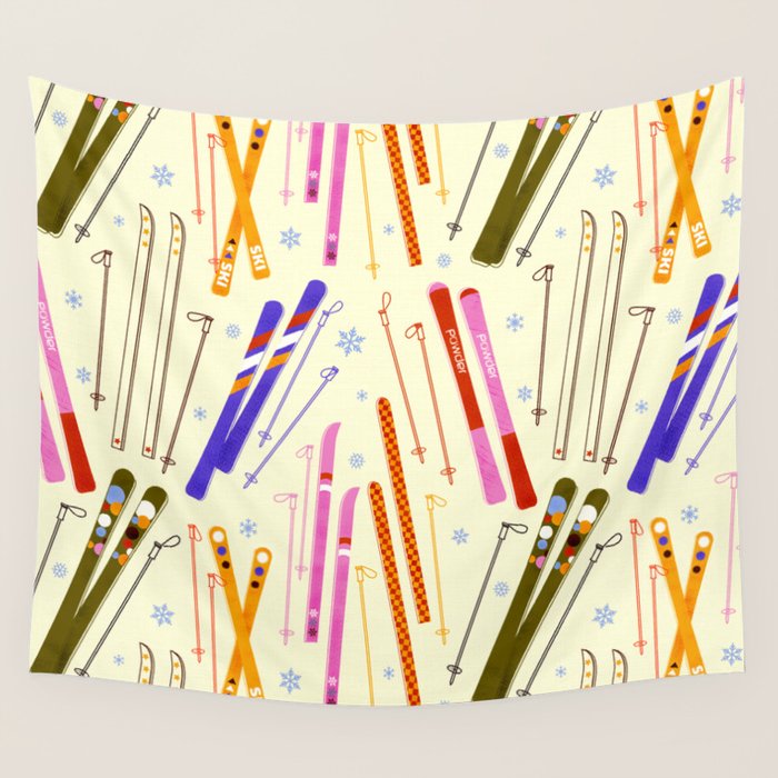 Colorful Winter Skiing Design Wall Tapestry Gallery Image 4