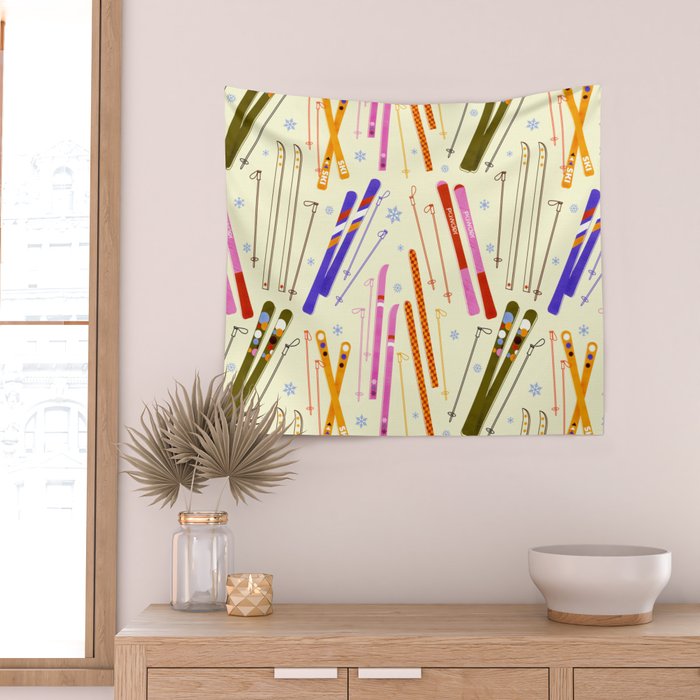 Colorful Winter Skiing Design Wall Tapestry Gallery Image 2