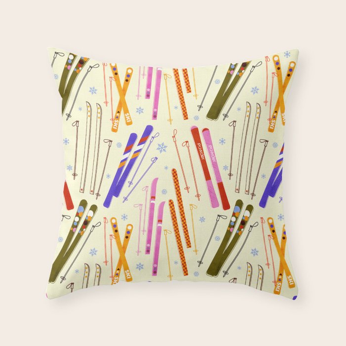 Colorful Winter Skiing Design Throw Pillow Gallery Image 6