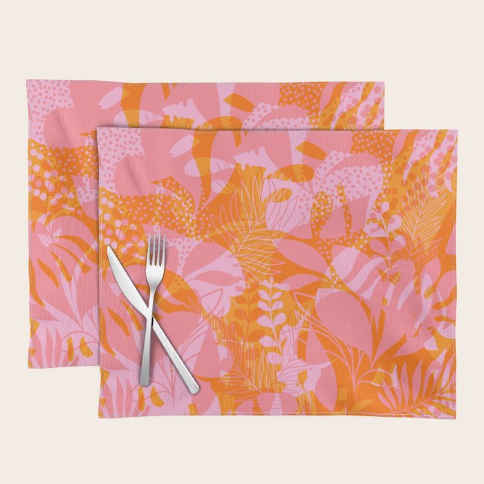 Tropical Jungle Pattern - Orange & pink Placemat Gallery Image 1