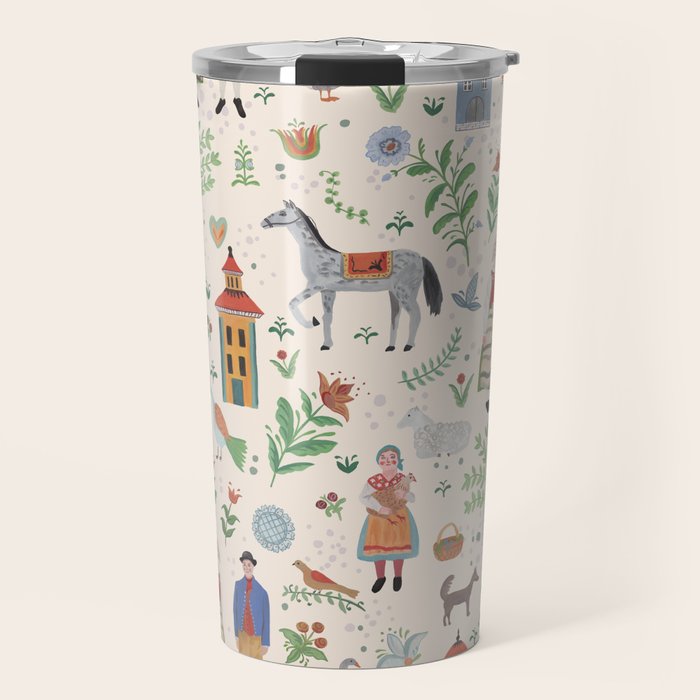 Swedish Folk Art Travel Mug Gallery Image 1