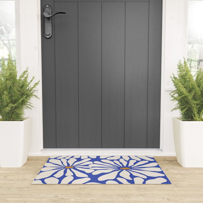 Sunny Floral Blue Welcome Mat Gallery Image 3