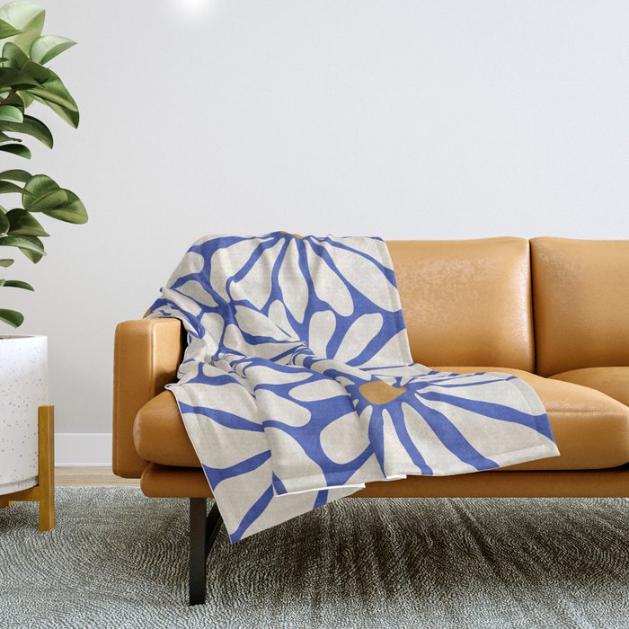 Sunny Floral Blue Throw Blanket Gallery Image 1