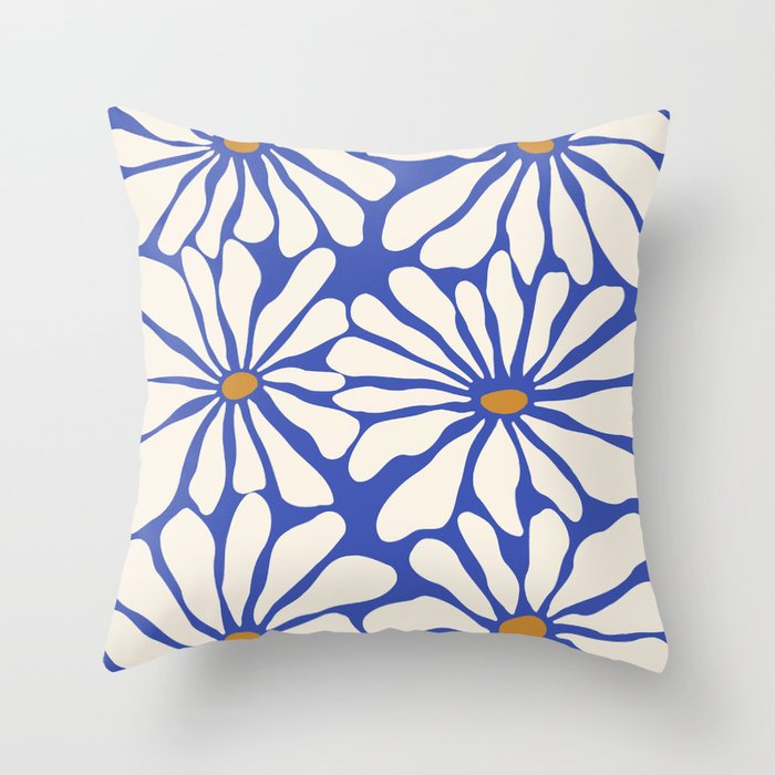 Sunny Floral Blue Throw Pillow Gallery Image 1