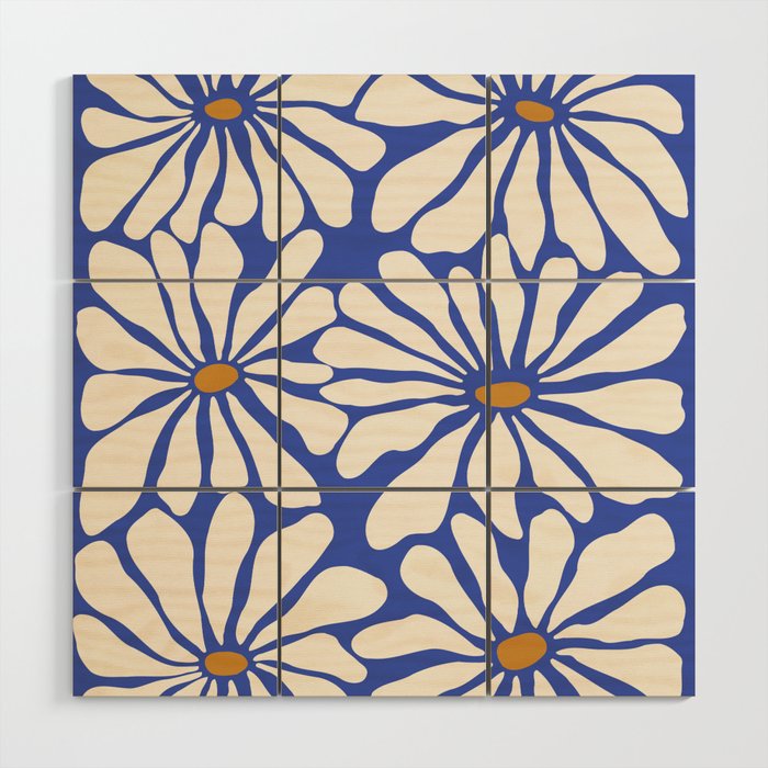 Sunny Floral Blue Wood Wall Art Gallery Image 1