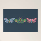 Folk Floral Moths and Butterflies Blue Welcome Mat Gallery Image 1