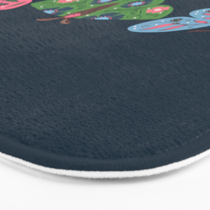 Folk Floral Moths and Butterflies Blue Bath Mat Gallery Image 3