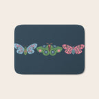 Folk Floral Moths and Butterflies Blue Bath Mat Gallery Image 1