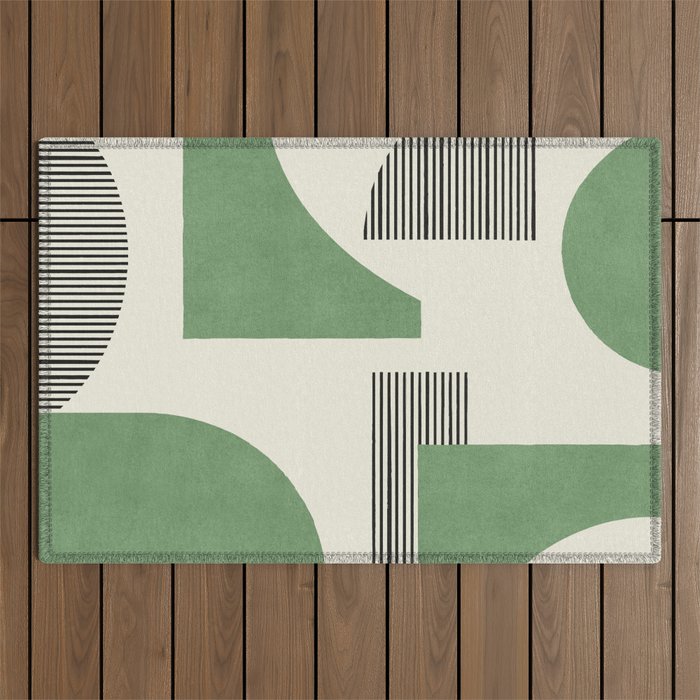 Abstract Lines Composition - Green Outdoor Rug Gallery Image 1