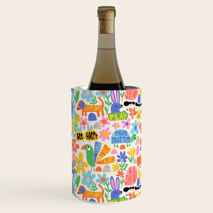 Playful Meadow Cute Animals with Motivational Affirmations - Bright Rainbow Wine Chiller Gallery Image 2