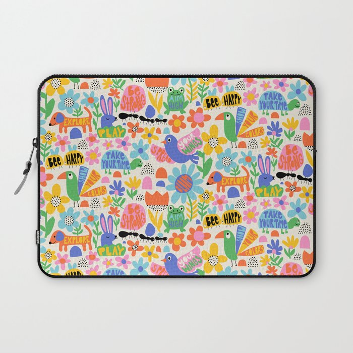 Playful Meadow Cute Animals with Motivational Affirmations - Bright Rainbow Laptop Sleeve Gallery Image 1