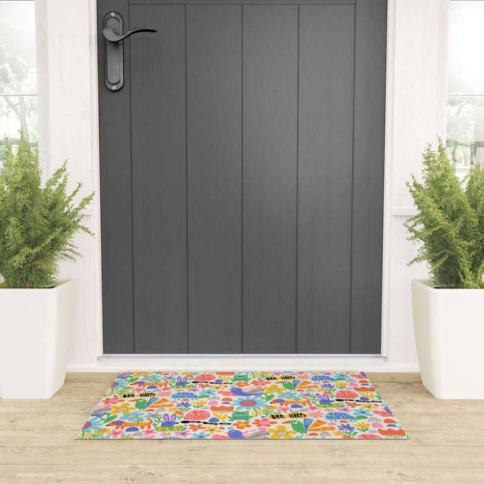Playful Meadow Cute Animals with Motivational Affirmations - Bright Rainbow Welcome Mat Gallery Image 3