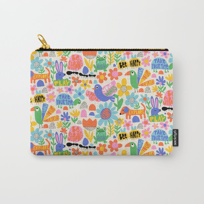 Playful Meadow Cute Animals with Motivational Affirmations - Bright Rainbow Carry All Pouch Gallery Image 1