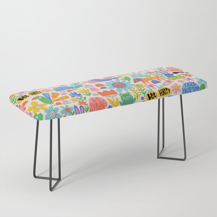Playful Meadow Cute Animals with Motivational Affirmations - Bright Rainbow Bench Gallery Image 1