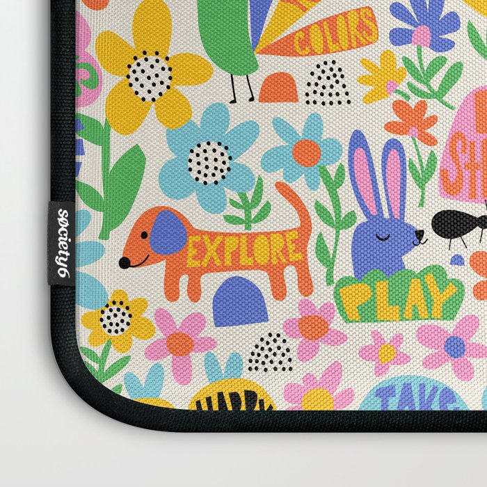 Playful Meadow Cute Animals with Motivational Affirmations - Bright Rainbow Laptop Sleeve Gallery Image 3