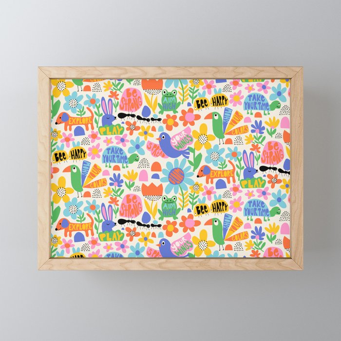 Playful Meadow Cute Animals with Motivational Affirmations - Bright Rainbow Mini Art Print Gallery Image 1