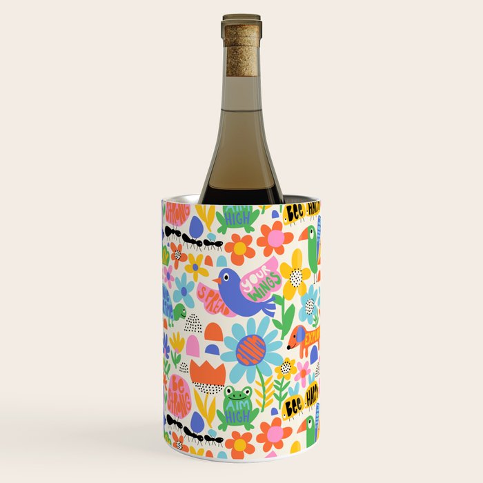 Playful Meadow Cute Animals with Motivational Affirmations - Bright Rainbow Wine Chiller Gallery Image 1