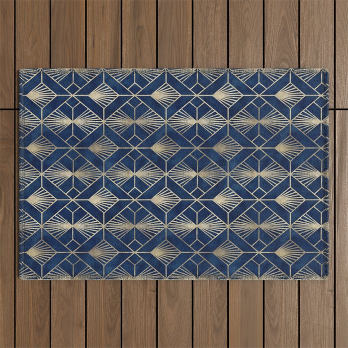 Art Deco Diamonds in Navy and Gold Outdoor Rug Gallery Image 1