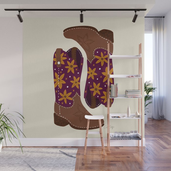 Cowgirl Boots - Fuchsia & Orange Wall Mural Gallery Image 1