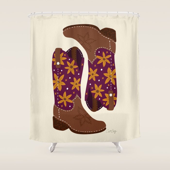 Cowgirl Boots - Fuchsia & Orange Shower Curtain Gallery Image 1
