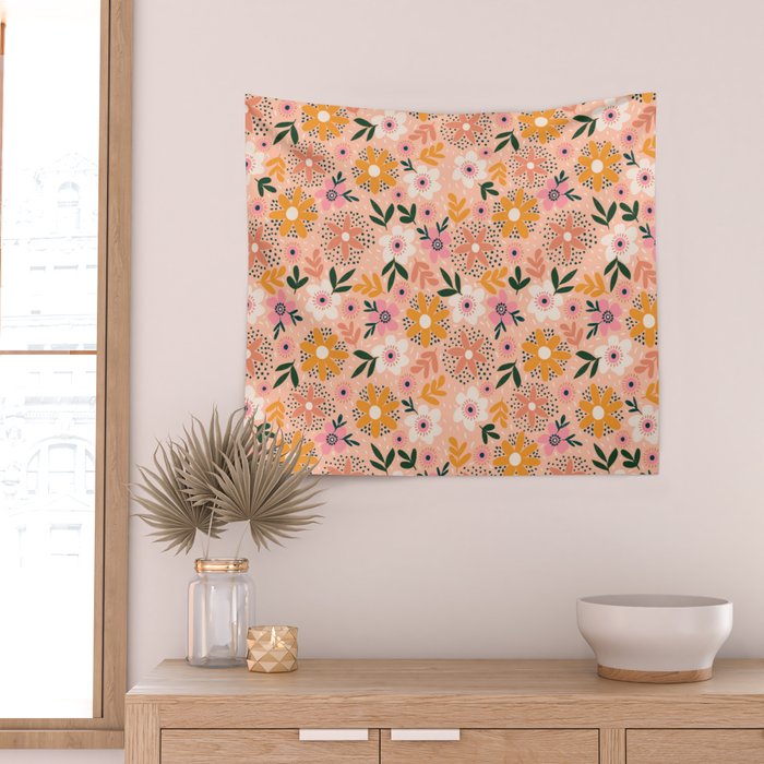 Autumn Floral Pattern Wall Tapestry Gallery Image 2