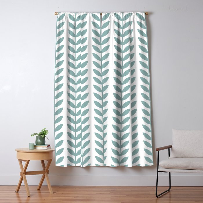 Scandinavian Mid Century Pattern 1950s Blue Window Curtain Gallery Image 5