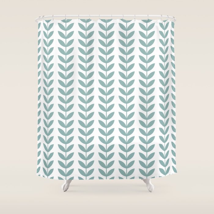 Scandinavian Mid Century Pattern 1950s Blue Shower Curtain Gallery Image 1