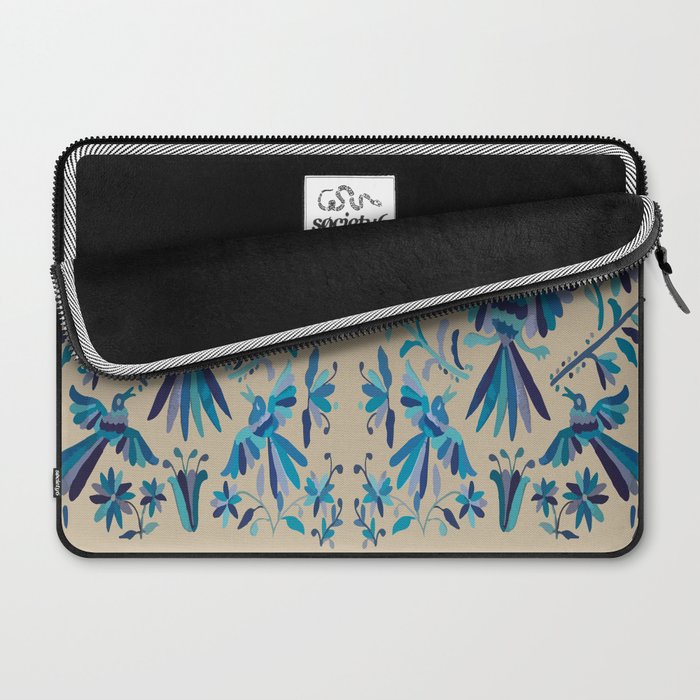 Blue otomi tenango mexican fabric birds and flower embroidery interior design Laptop Sleeve Gallery Image 2