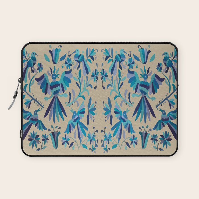 Blue otomi tenango mexican fabric birds and flower embroidery interior design Laptop Sleeve Gallery Image 1