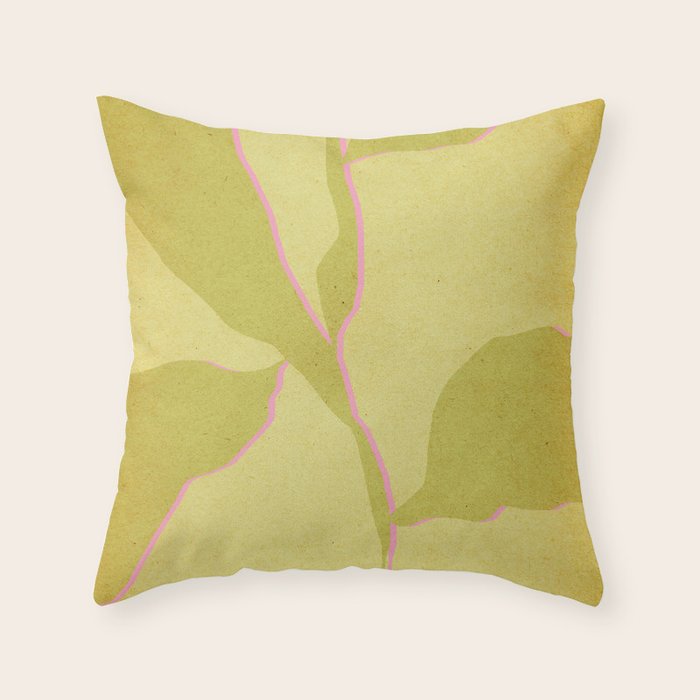 Green and pink botanical abstract Throw Pillow Gallery Image 1